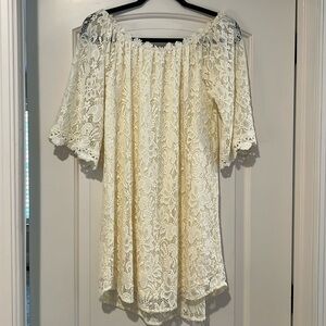 Altar’d State Ivory Lace Scoop Neck 3/4 Sleeve Pullover Tunic Dress Size M